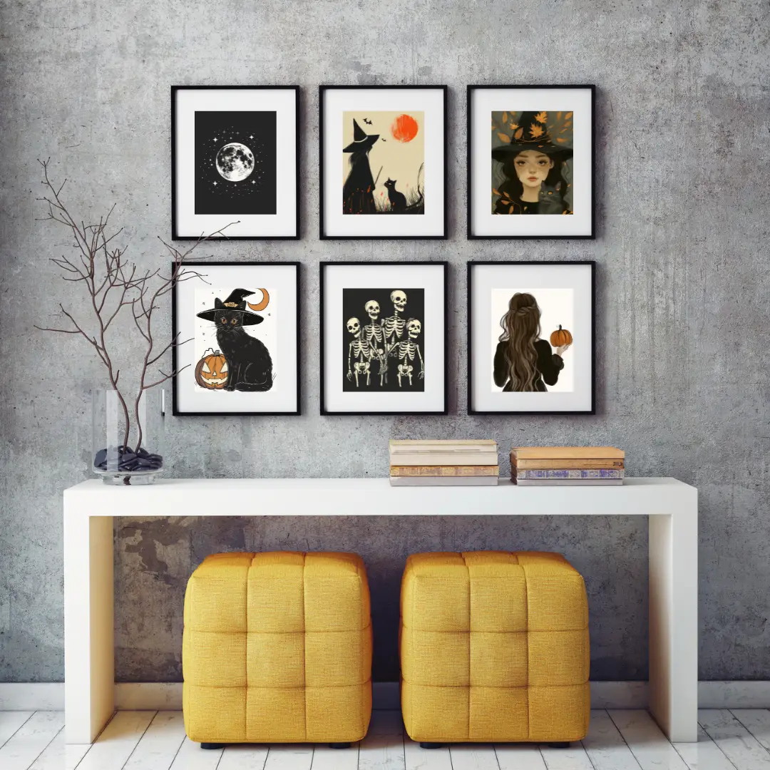 Grey and Yellow Modern Minimalist 6 Wall Frame Mockup Instagram Post